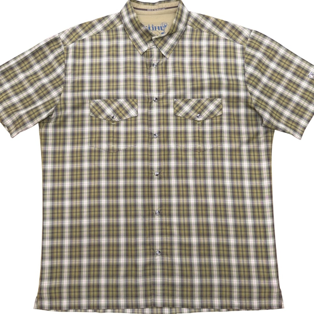 KUHL Mens Plaid Short Sleeve Pearl Snap Button Up Shirt Outdoor Western Size XL